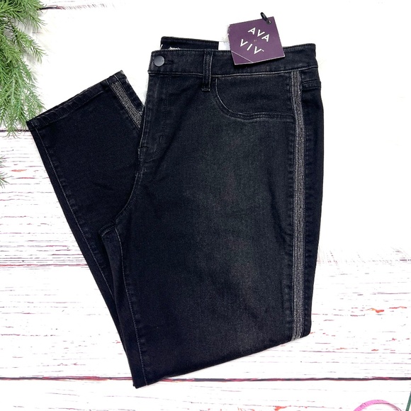 👖NWT🤩|•AVA & VIV•| Super Stretch Jegging Skinny Jeans Studded Stripes Size 18W - Picture 1 of 12